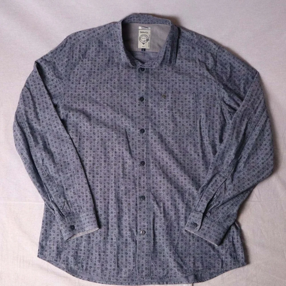 DIESEL CO Regular Fit Mens Blue Paisley Long Sleeve Button Down Shirt Size L - Picture 3 of 7